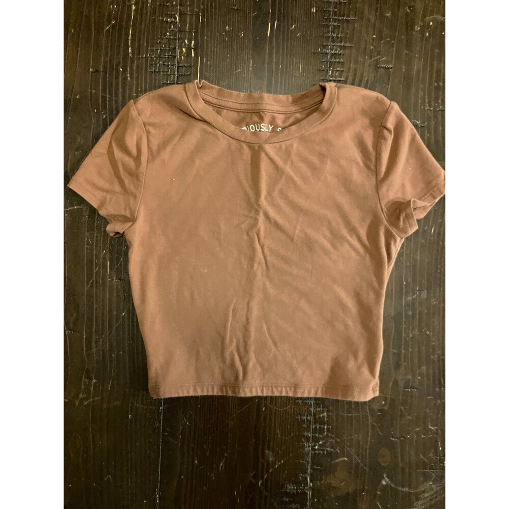 Aéropostale Seriously Soft Women's Brown Solid Crew Neck Baby Tee Shirt Size S
